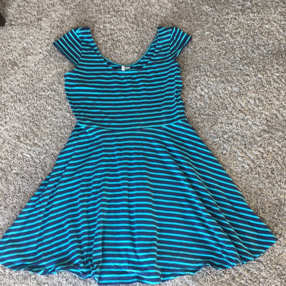 Lauren Conrad blue and teal striped cotton dress